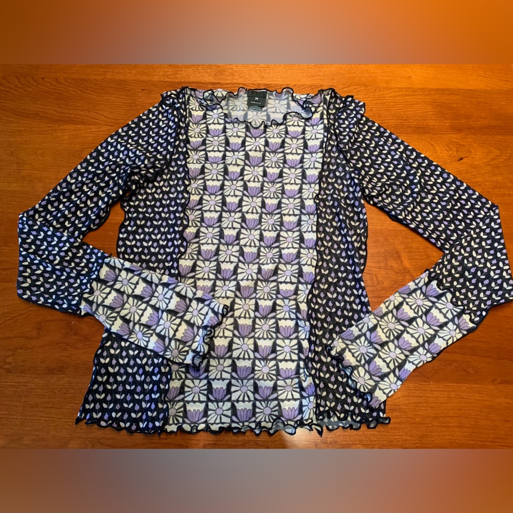 ANNA SUI patchwork semi-sheer mesh top
